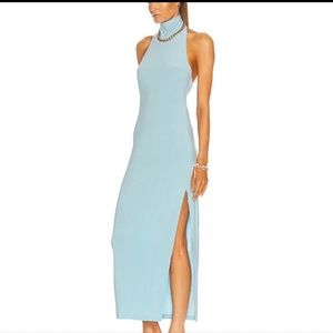 Halter Turtle Side Slit Gown in Powder Blue Norma Kamali